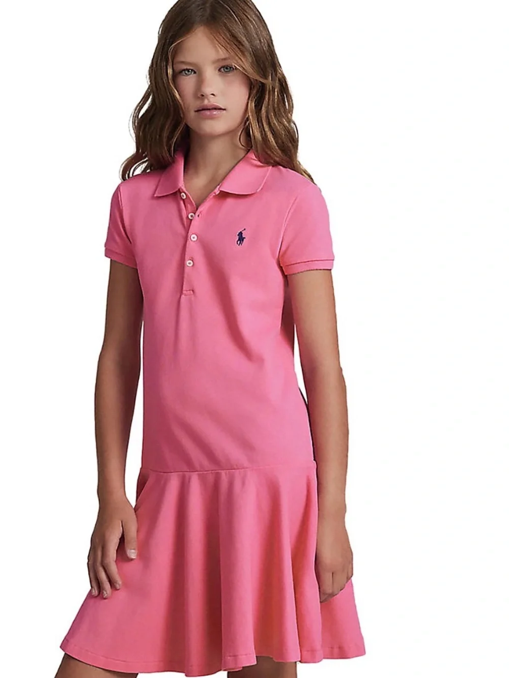 Polo Ralph Lauren Girls' Iconic Cotton Collar Dress Drop Waist Big Kid Sz S / 7